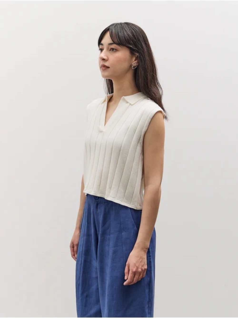 Collared Rib Vest (Navy) - Picture 5 of 5